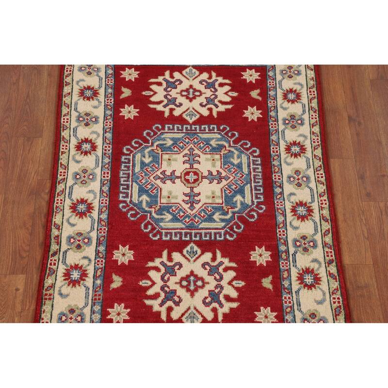 Geometric Red Kazak Rug Handmade Wool Carpet - 2'8" x 4'1"