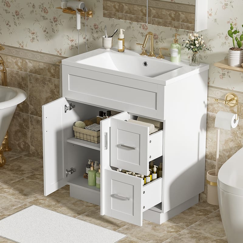 GDFStudio - Transitional Bathroom Vanity with SMC Resin Sink, Adjustable Shelves, Soft-Close Doors & Hidden Drawers
