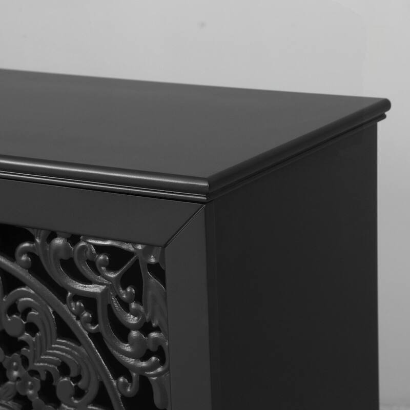 Carved Flower Door Large Storage Cabinet With Metal Handle