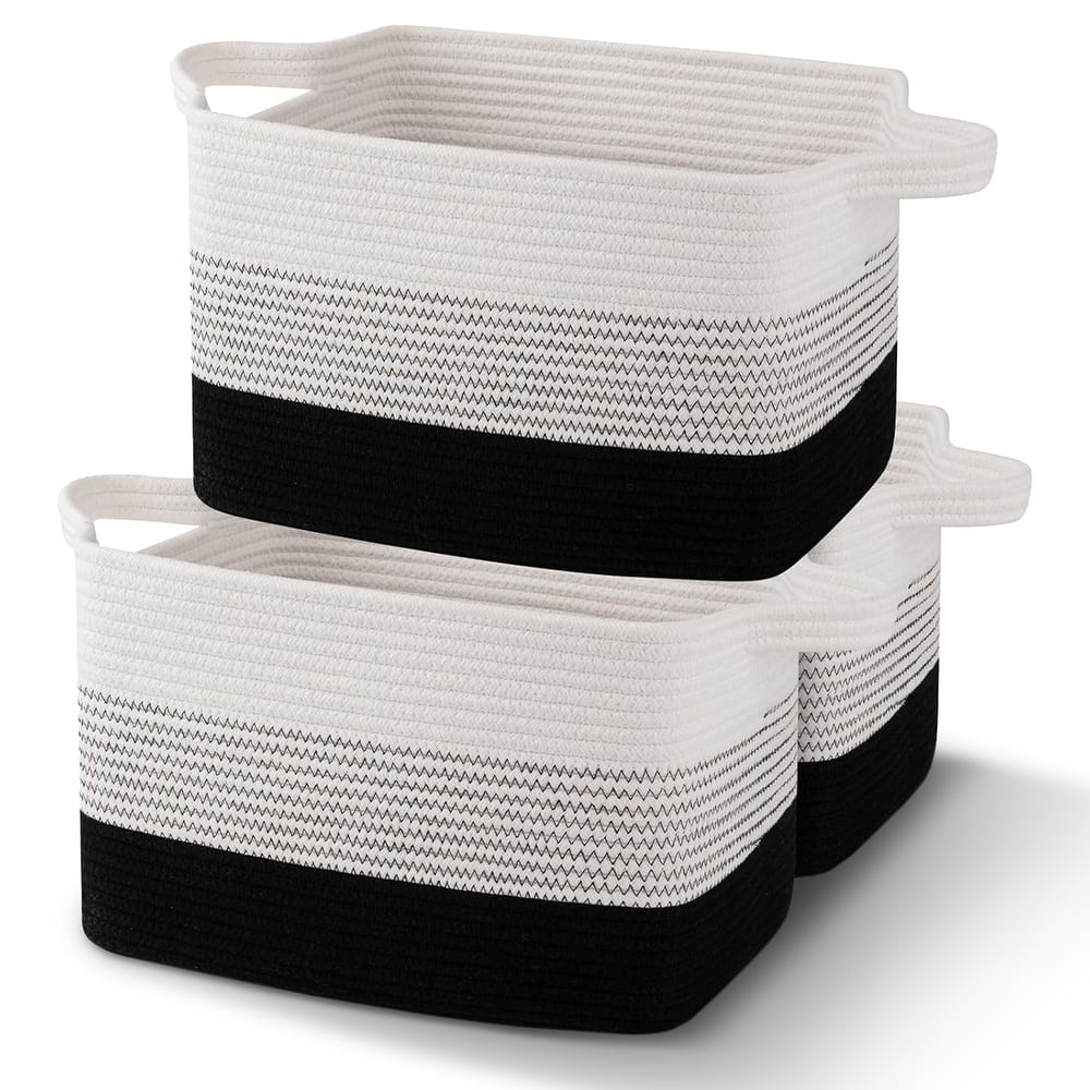Cheer Collection 3 Piece Cotton Rope Storage Basket Set for Home Organization