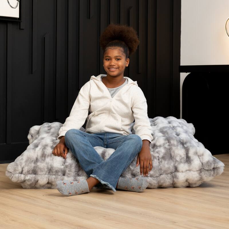 Raven-Symoné Home Pillow Saxx Jr Crash Puff, Giant Floor Pillow & Synthetic Fur Bean Bag Lounger - Synthetic Fur Phantom Grey