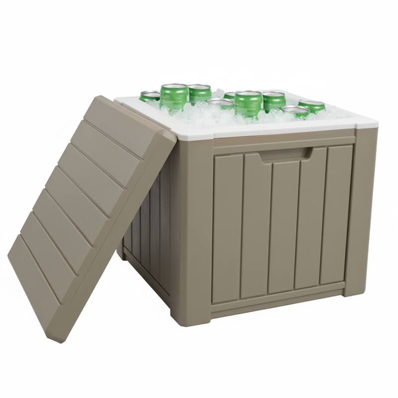 Ice Box Outdoor Resin Storage Box with Seat,Durable and Waterproof for Patio and Garden - Brown