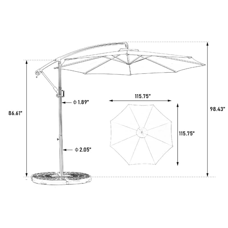 Topcraft 10ft Offset Hanging Market Patio Umbrella