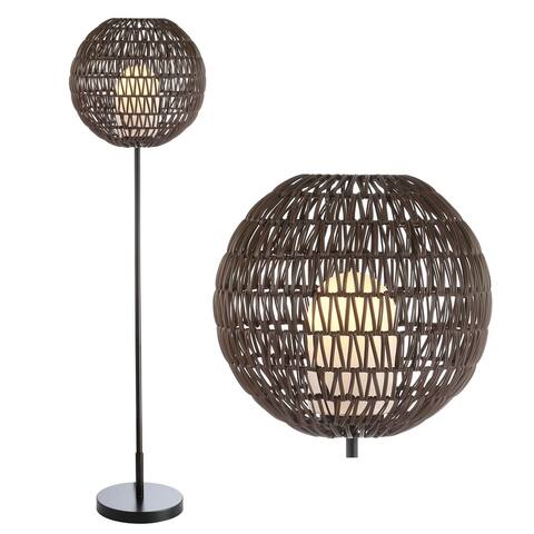 Han 61" Outdoor Woven Globe LED Floor Lamp, Coffee/Black by JONATHAN Y