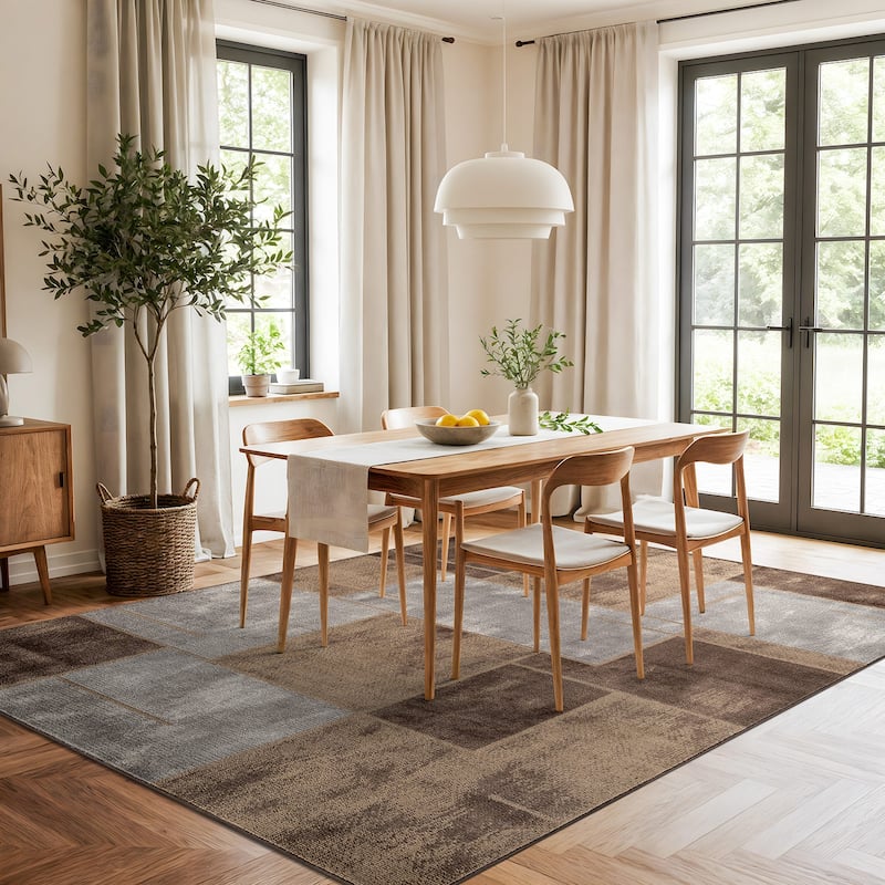 Modern Linear Area Rug for Living Room, Bedroom, or Entryway - Low Pile Indoor Rug