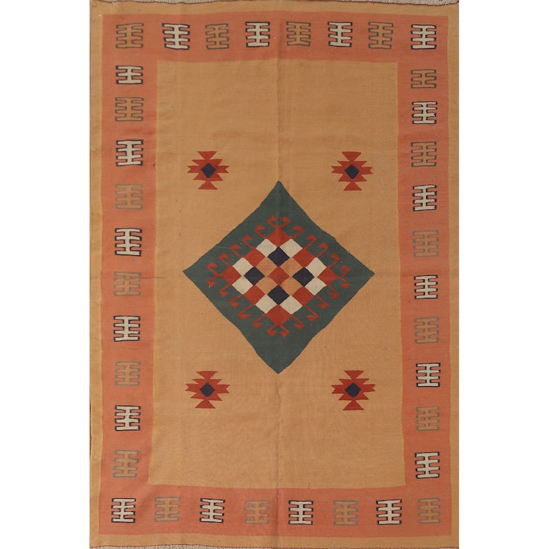 Geometric Kilim Qashqai Persian Area Rug Flatweave Wool Carpet - 5'6" x 7'9"