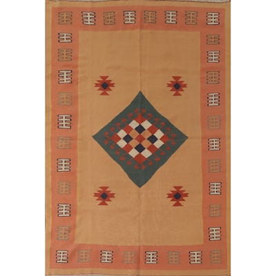Geometric Kilim Qashqai Persian Area Rug Flatweave Wool Carpet - 5'6" x 7'9"
