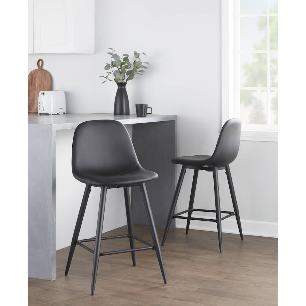 Lumisource Counter Stool in Black Metal and Blue Fabric, Set of 2 - 20"Lx17.25"Wx34.75"H