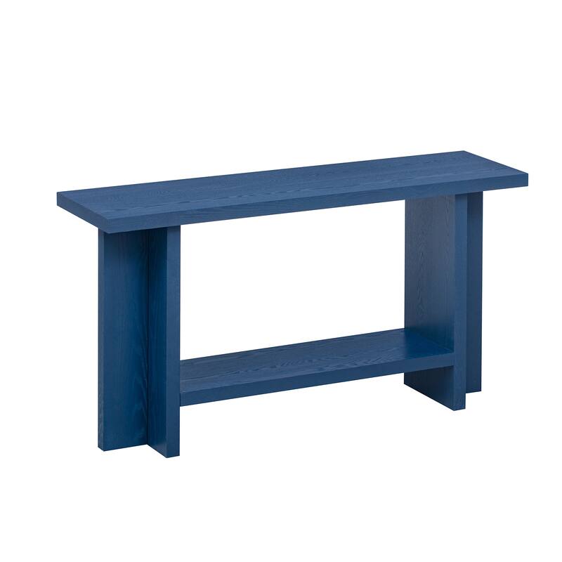 60" Console Table with T-Leg Base & Ash Veneer, Modern Style
