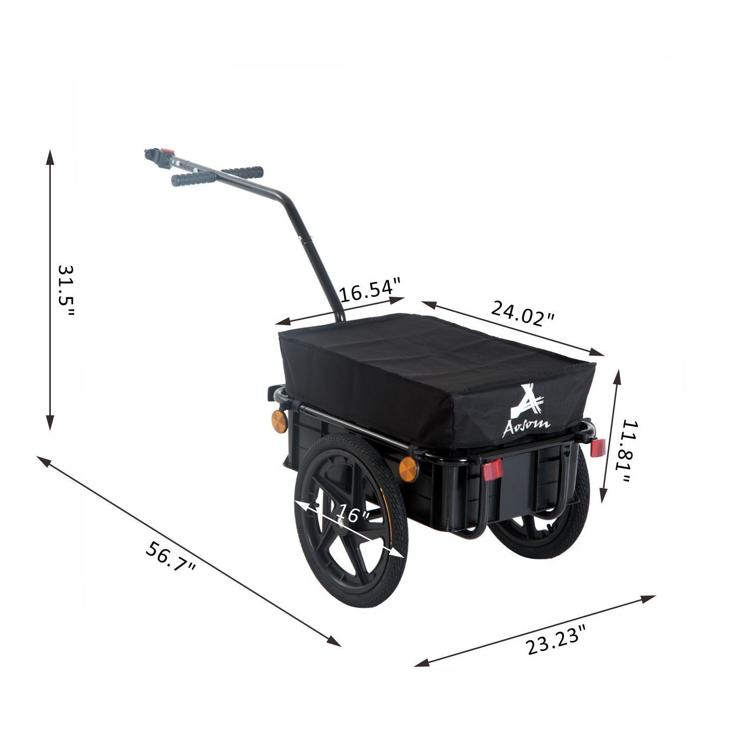 Aosom Bicycle Cargo Trailer With Removable Box And Waterproof Cover Bike Wagon Trailer With Two 16in Wheels