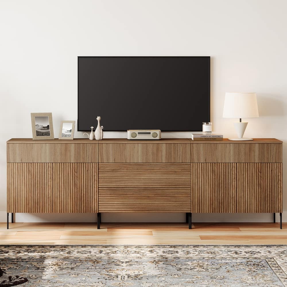 94.5" Modern Reeded Dresser TV Stand For Tvs Up To 100 Inch, Entertainment Center With Drawers