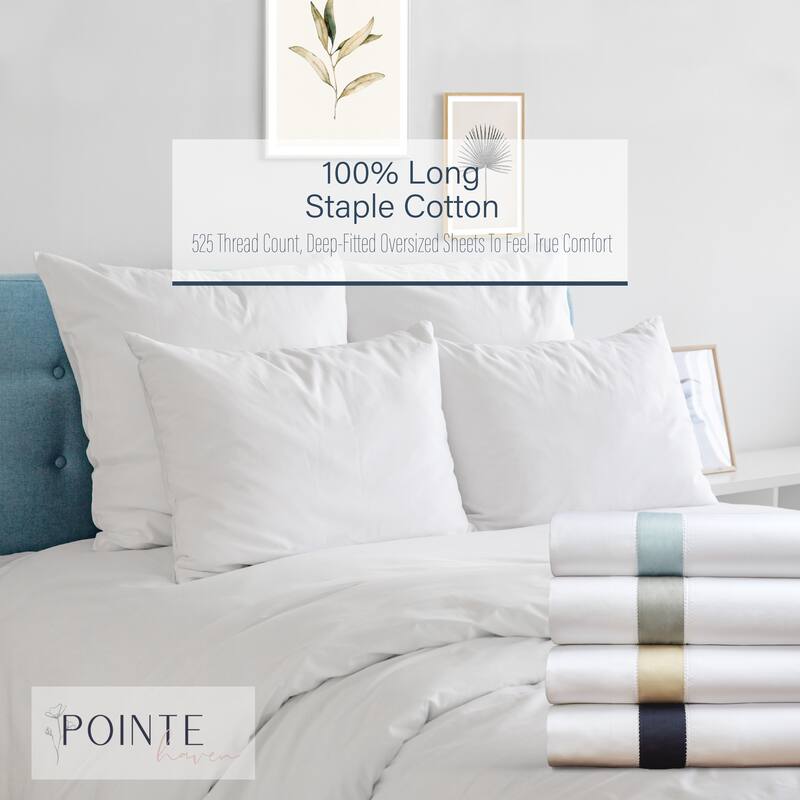 Pointehaven 525 Thread count Long staple cotton extra deep pocket Bordered Hem 4 pc sheet set