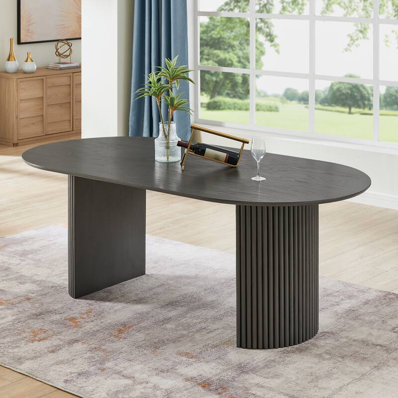 Valencia 80" Oval Gray Oak Finish Dining Table with Dual Pedestal Base - Seats 6
