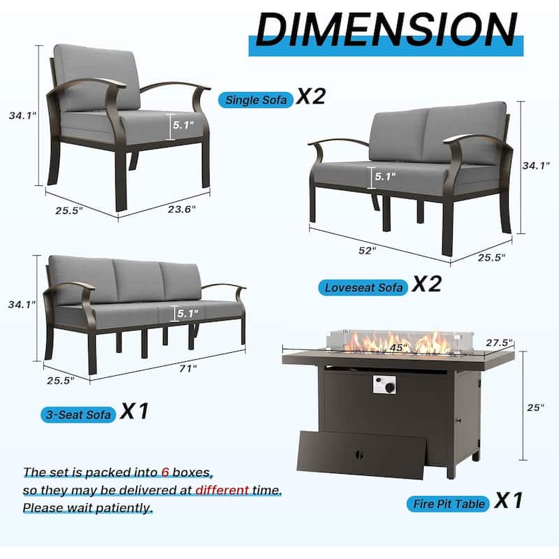 Aluminum Patio Furniture Set with FirePit Ottomans Swivel Chairs,Sectional Sofa with Thick Seat Cushions for Porch Garden