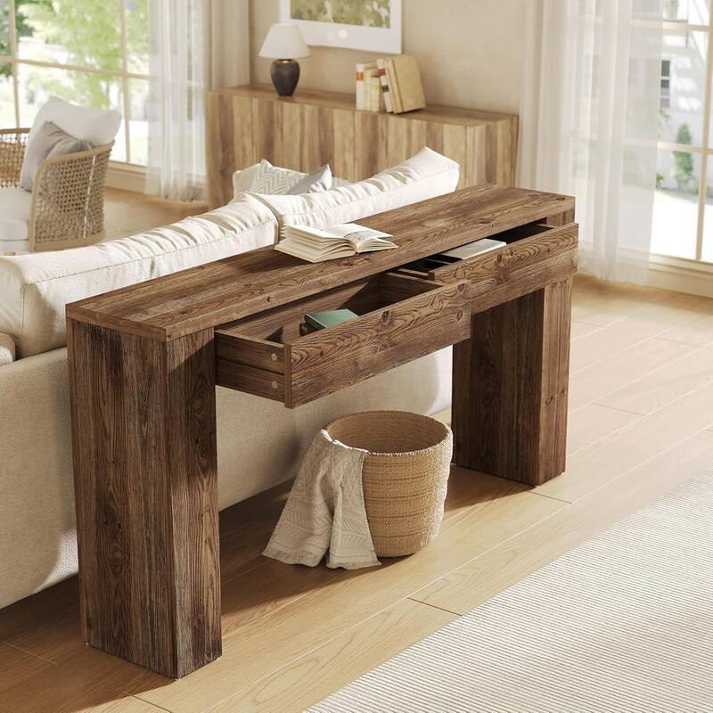 63-Inch Farmhouse Console Sofa Table with 2 Drawers for Entryway - 63" W x 11.81" D x 31.5" H