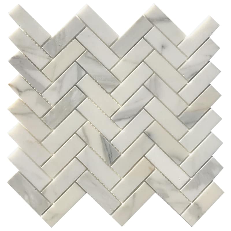 Calacatta Marble Herringbone 1" x 3" Honed Mosaic Tile - 5 Sheets (5.35 sf) - White