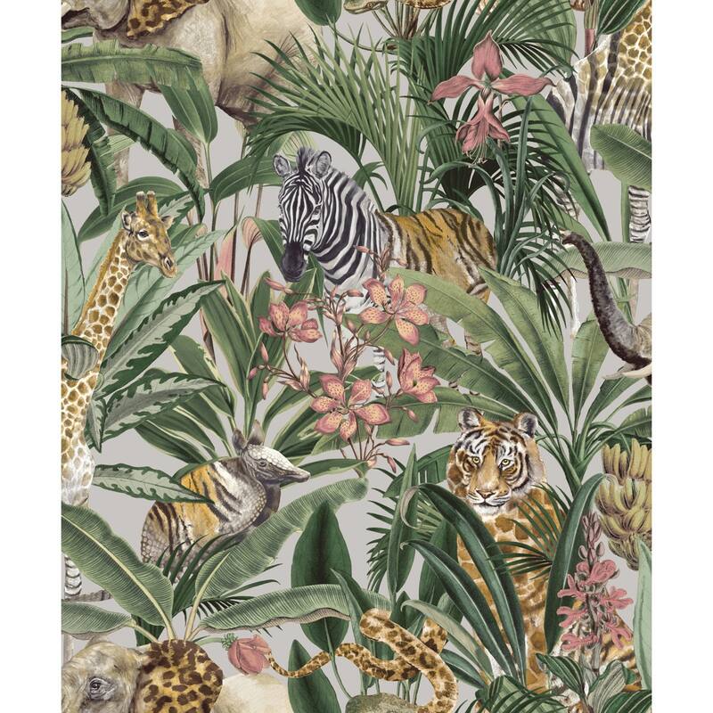 Safari Fusion Non-Pasted Wallpaper – 396in. x 21in. – Covers 56 square feet - Grey