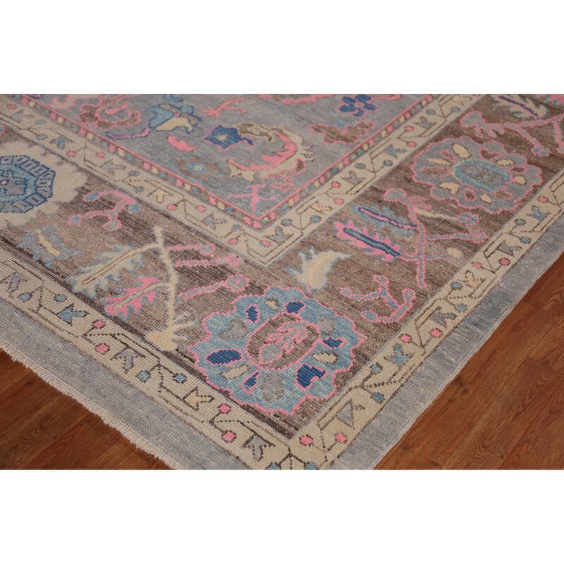 Hand Knotted Oriental 100% Wool Carpet Transitional All-Over Navy Blue & Blues Oushak Area Rug - 14' 0'' X 10' 4''