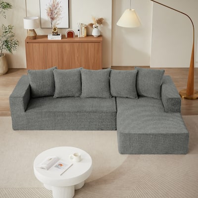 Grey 104.34'' Modular L-Shaped 3-Seat Sectional Sofa Set in Luxurious Chenille Fabric with Chaise - Minimalist Design