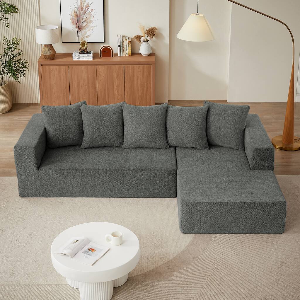 Grey 104.34'' Modular L-Shaped 3 Seater Sectional Sofa Set in Luxurious Chenille Fabric Chaise - Minimalist Design