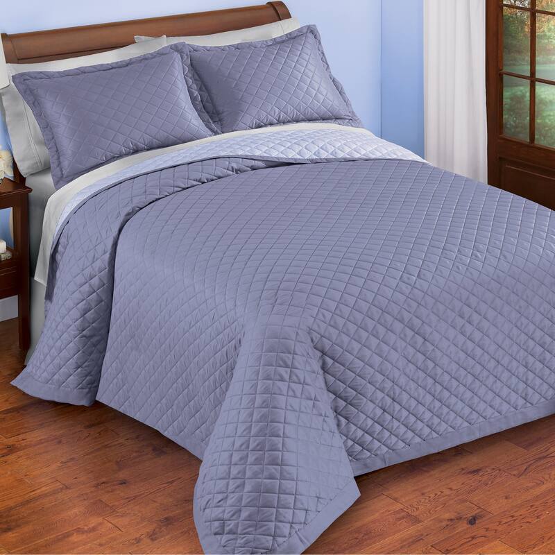 Classic Elegant Reversible 3-Piece Bedspread Set - Lavender / Lila - Twin