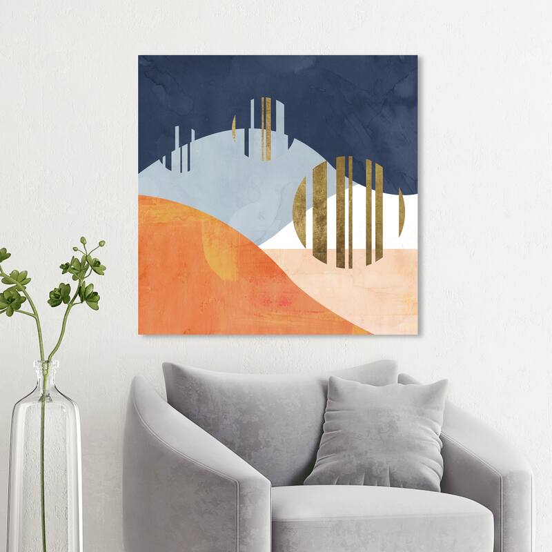 Wynwood Studio 'The Desert Night' Abstract Wall Art Canvas Print Geometric - Blue, Orange - 30 x 30