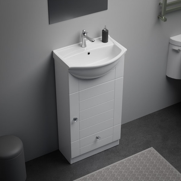slide 2 of 20, White Cabinet Vanity Sink Mahayla 17-3/4" Porcelain Sink with Faucet, Drain and Overflow Renovators Supply