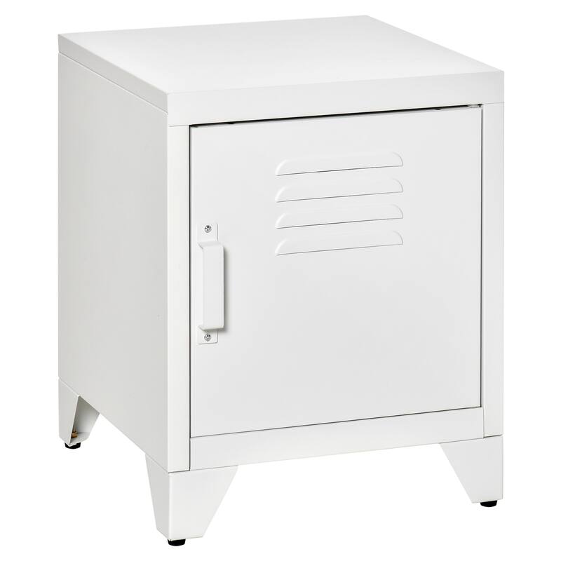 HOMCOM Industrial End Table, Living Room Side Table with Locker-Style Door and Adjustable Shelf - 15.75"x15.75"x19.75"