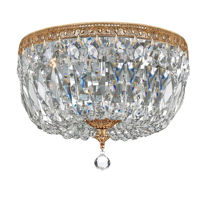 Bellevue 3 Light 12" Wide Flush Mount Ceiling Fixture with Crystal - Brass