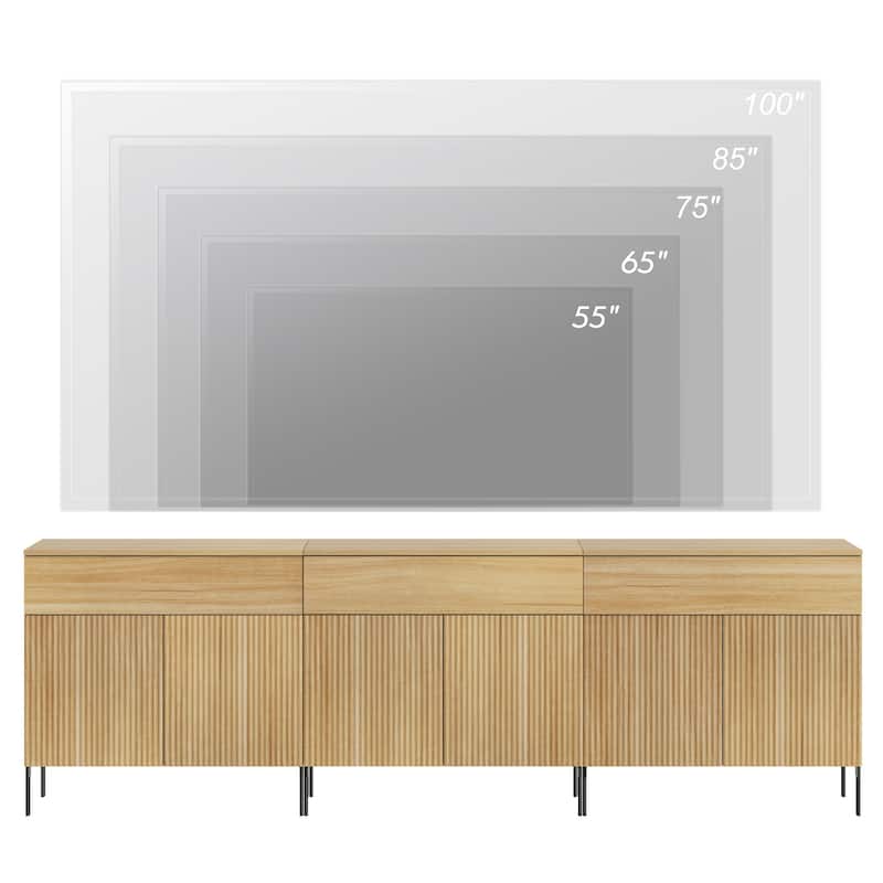 31.5" Modern Reeded TV Stand With Doors, Entertainment Center With Shelf, Wooden TV Console