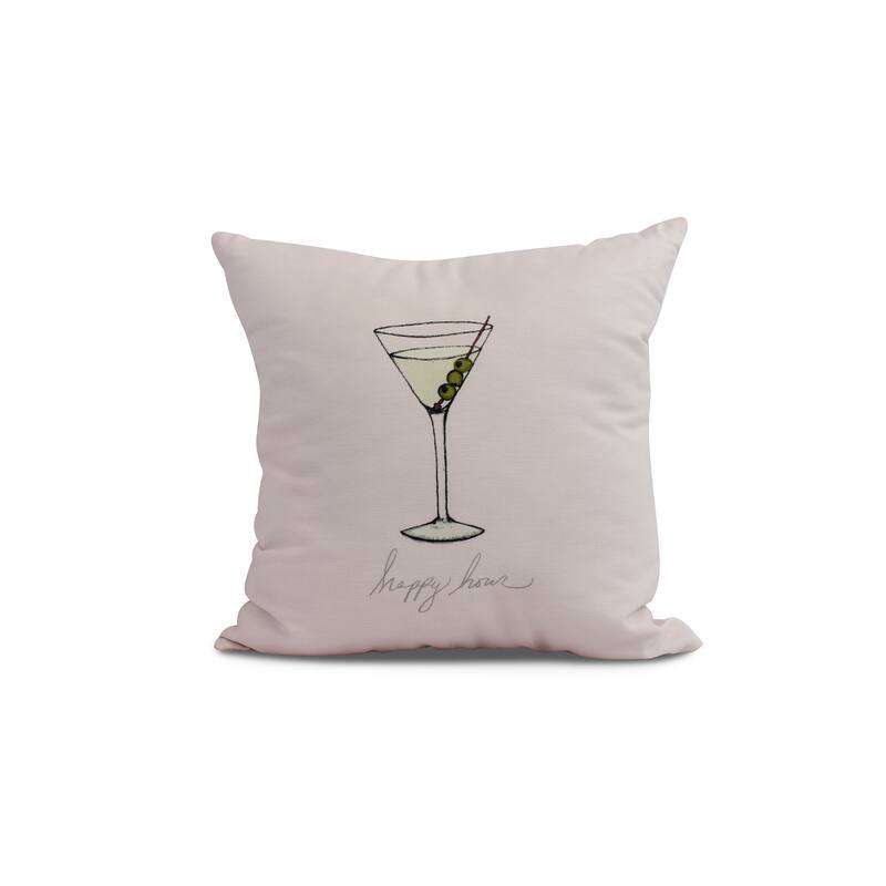 18 x 18 Inch Martini Glass Happy Hour Geometric Print Outdoor Pillow - Pink