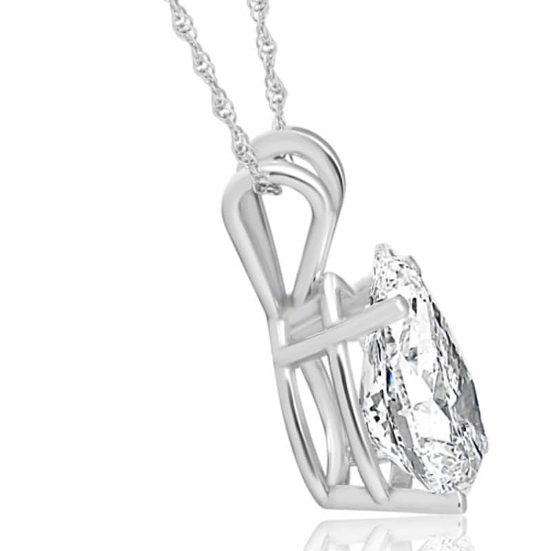 3 Ct Pear Shape Solitaire Lab Grown Diamond Pendant White Gold Necklace