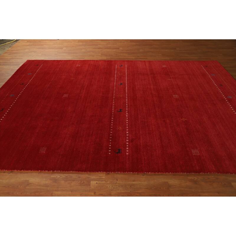 Hand Knotted Oriental 100% Wool Carpet Tribal Animal Pictorial Red Gabbeh Area Rug - 9' 8'' X 6' 7''