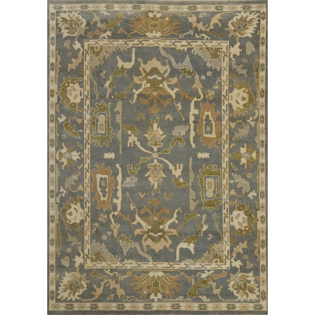 All-Over Gray Floral Oushak Indian Area Rug 9x12 - 12' 1'' X 8' 8''