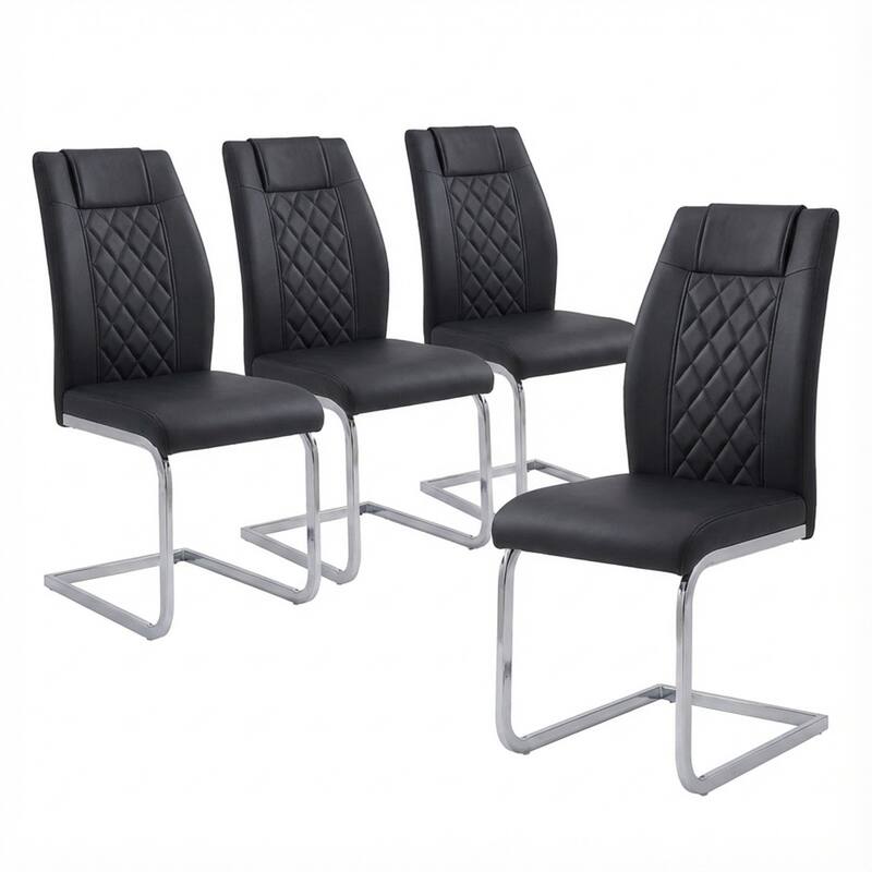 16.9" PU Leather Upholstered High-Back Dining Chairs, Set of 4 - Black