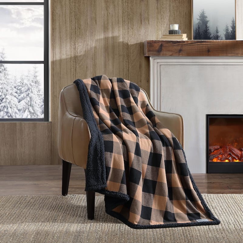 Eddie Bauer Cotton Flannel/Shearling Reverse Throw Blanket