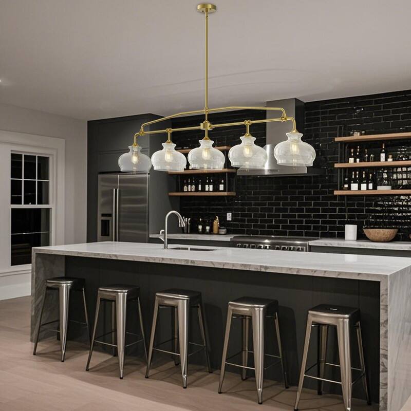 Modern Linear Chandelier Gold Chandeliers Kitchen Island Lighting with Clear Glass Shade - 3 / 4 / 5 Lights