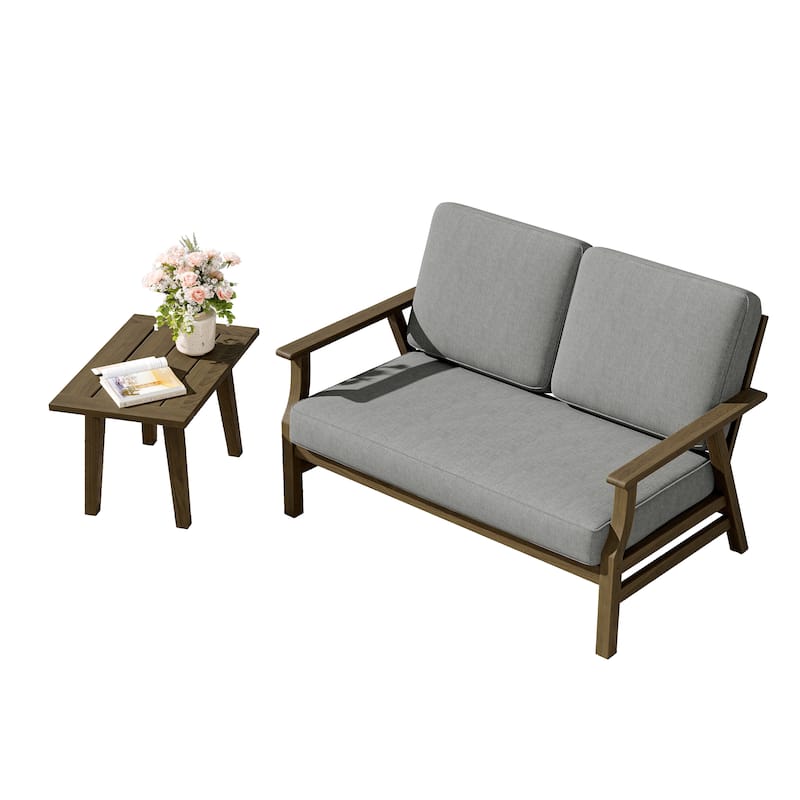 2-Piece Teak Outdoor Loveseat Set with Table.