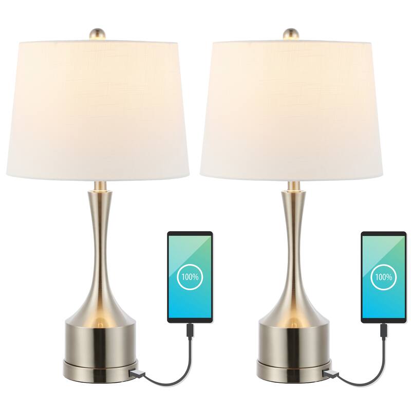 Colton 26" Classic French Country Iron LED Table Lamp with USB Charging Port, Brass Gold (Set of 2) by JONATHAN Y