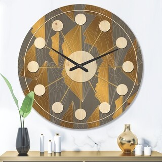 Designart 'Golden Polygon Pattern' Mid-Century Modern Wood Wall Clock ...