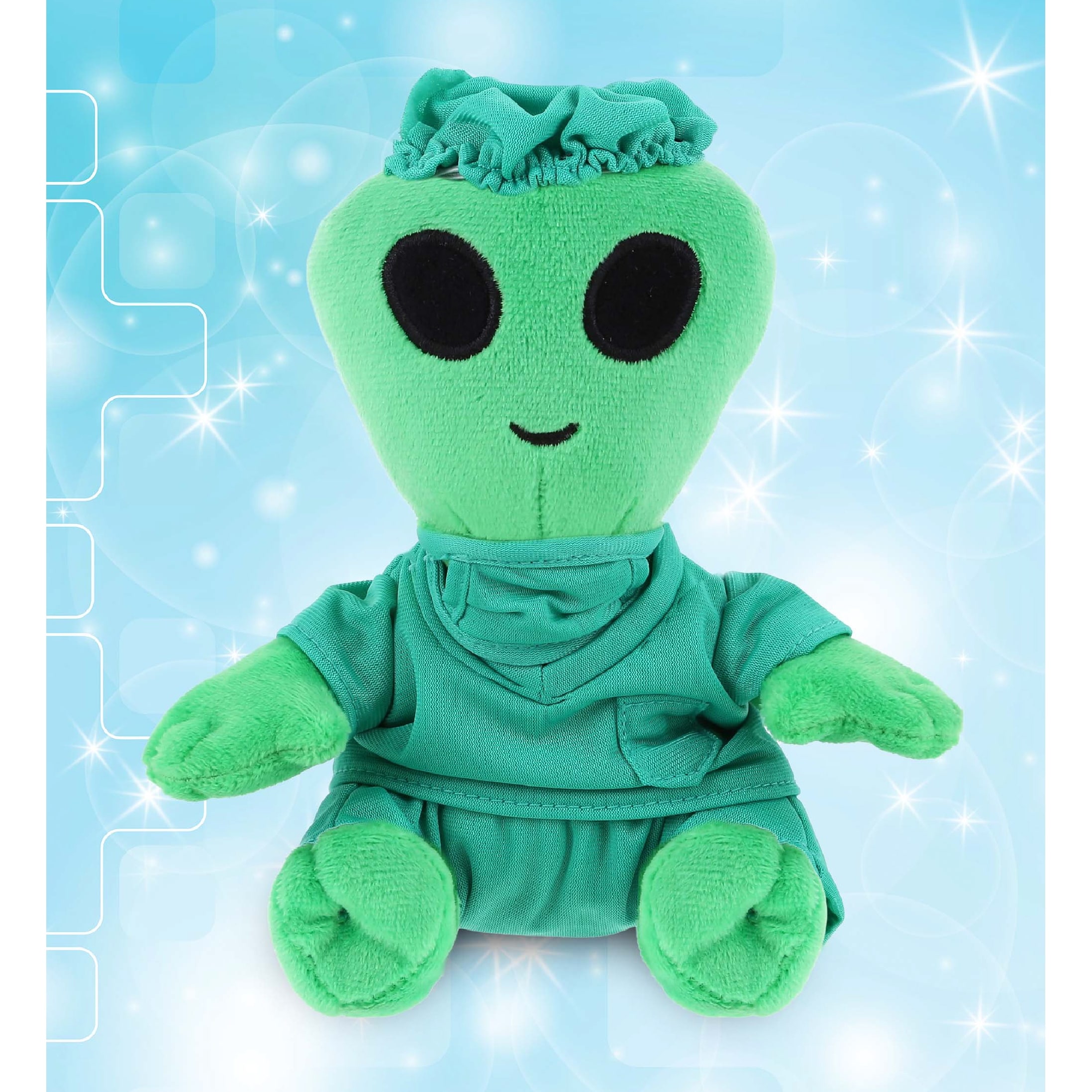 DolliBu Green Alien Doctor Plush Toy with Scrub Uniform and Cap 6 inches Polyester