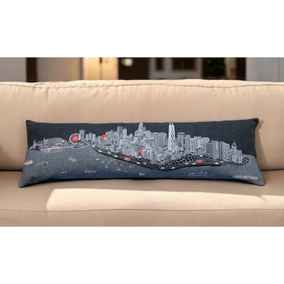 14" X 45" Black Gray and White Hometown Pride Wool Lumbar Throw Pillow