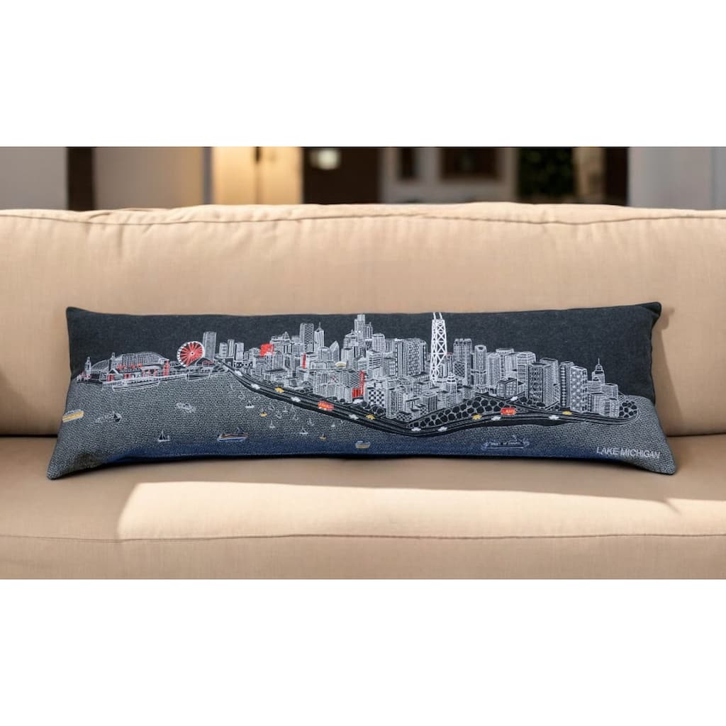 14" X 45" Black Gray and White Hometown Pride Wool Lumbar Throw Pillow