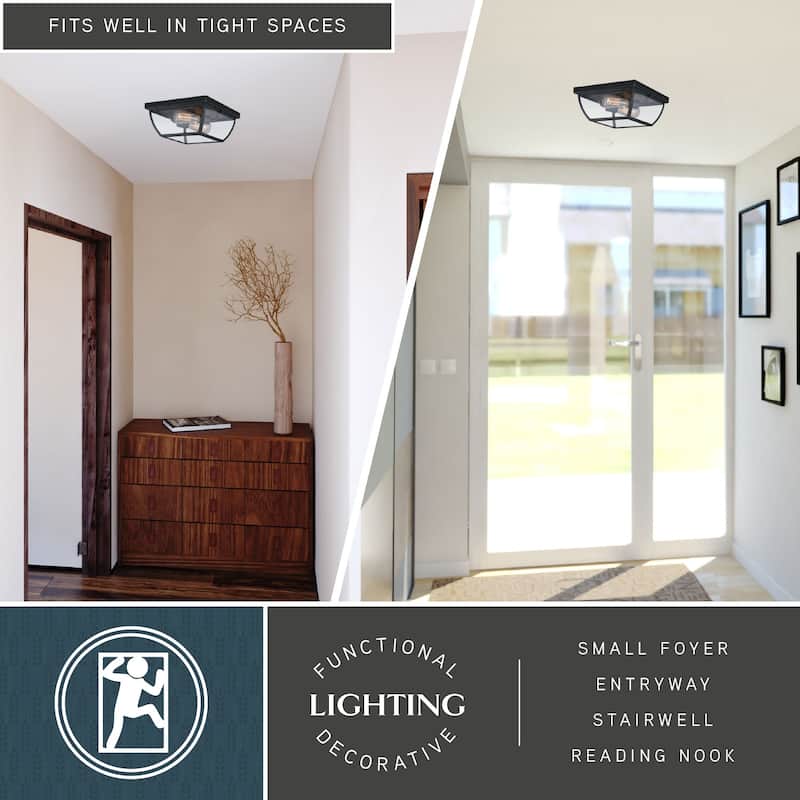 Granville Bronze Geometric Outdoor Flush Mount Ceiling Light Clear Glass - 12.5-in W x 5.75-in H x 12.5-in D
