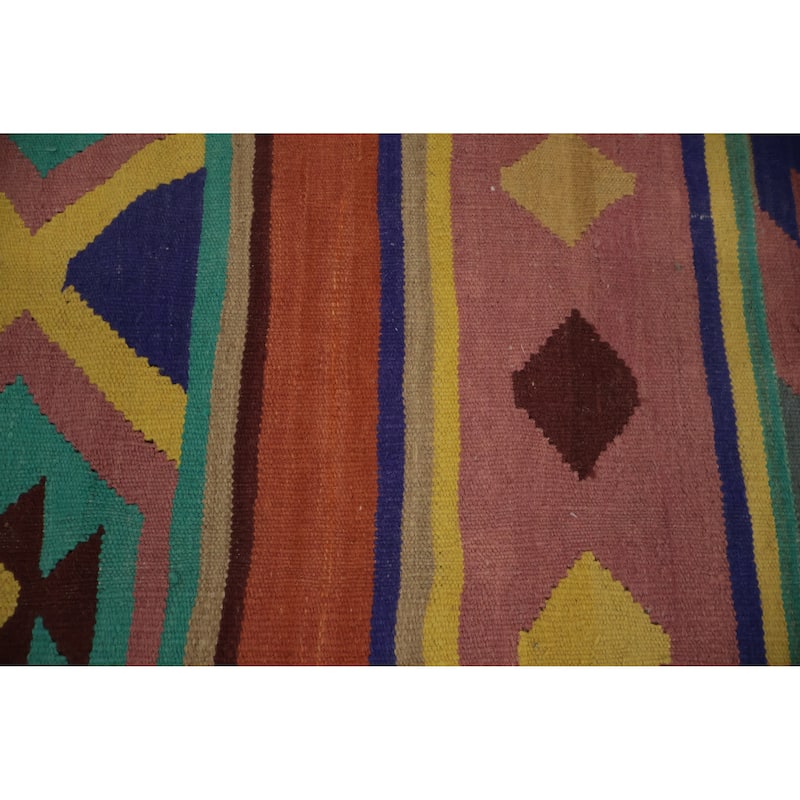 Hand Woven Oriental 100% Wool Carpet Southwestern Tribal Multi-Colored Kilim Area Rug - 9' 10'' X 8' 2''