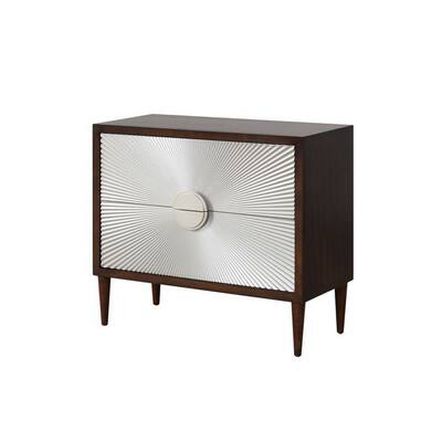 Accent Table with Sunburst Design 2 Drawer Front, Brown and White