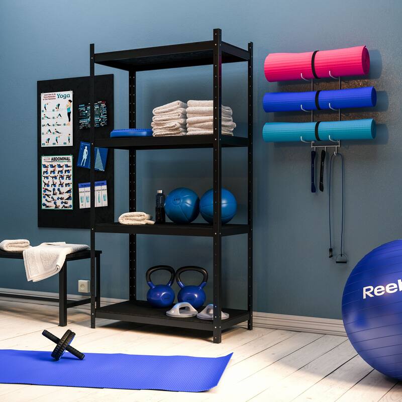 Wallniture Guru Wall Mount Foam Roller and Yoga Mat Holder, Towel Rack with 3 Hooks