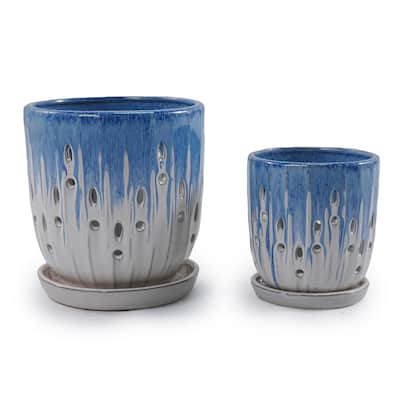 Set of 2 Ceramic Flowerpot with Drainage Hole, 8" Modern Planter for Patio, Garden, Windowsill