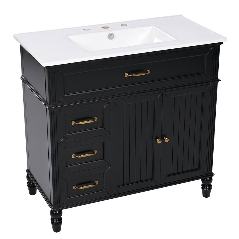 Bathroom Vanity with Ceramic Sink, Multi-Functional Bathroom Storage Cabinet, Bathroom Cabinet with 2 Doors & 2 Drawers