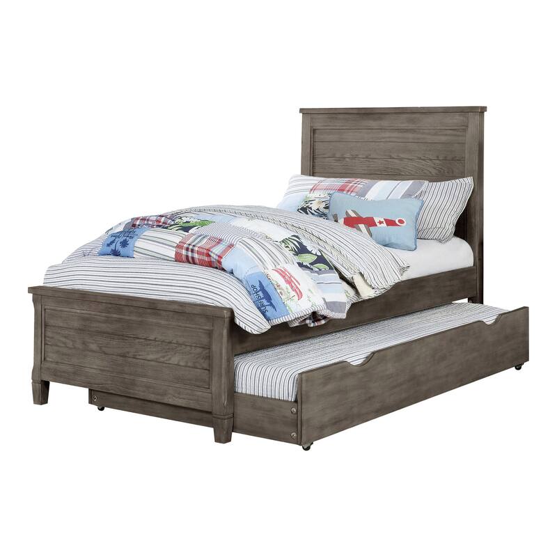 Furniture of America Lanister Wood Wire-Brushed Warm Grey Kids Panel Bed with Trundle